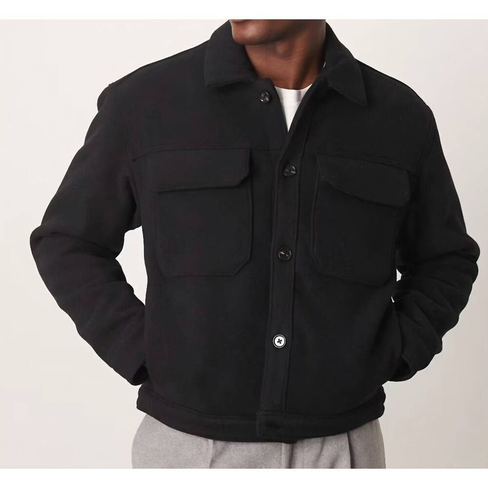 NWT Abercrombie & Fitch Jacket Men's XXL Black Cropped Trucker Wool Blend